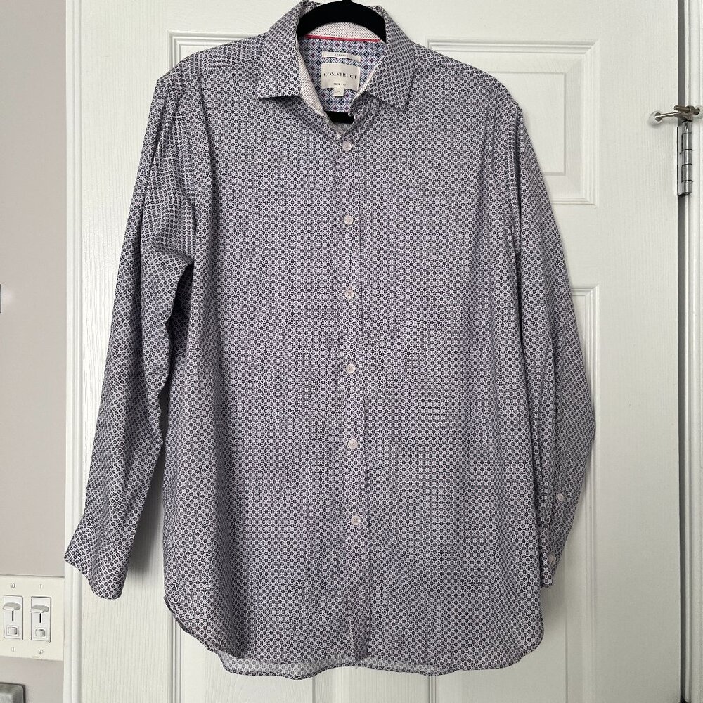 CON.STRUCT Slim Fit Stretch Long Sleeve Men’s Dress Shirt 16 Grey Pink 32-33